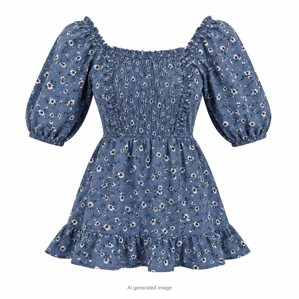 Sienna Sky Floral Smocked Puff Sleeve Mini Dress Women‎ XS Blue